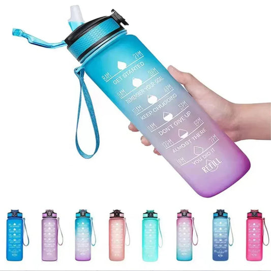 1L Sports Bottle with Time Scale Gradient Color Drinking Bottle Leakproof Portable Outdoor Travel Gym Fitness Jugs For Office Zen fit plus