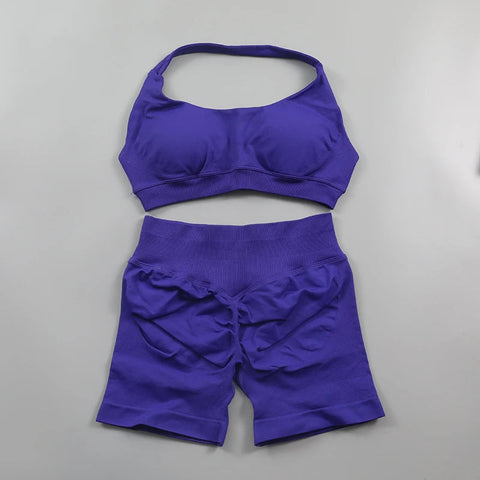 Seamless Fitness Yoga Set Women Gym Clothes Halter Sports Bra Matching Impact Shorts 2 Piece Workout Sets Outfit Zen fit plus