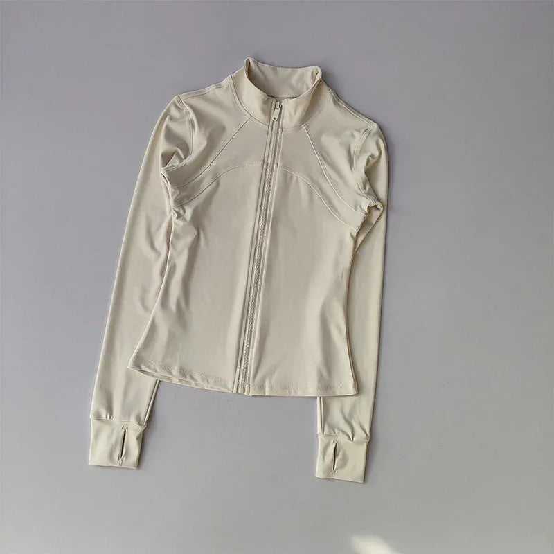Yoga Suit Women's High-end Standing Collar Long Sleeved Sports Jacket Running Training Fitness Top Windproof Running Suit - Zen Fit Plus