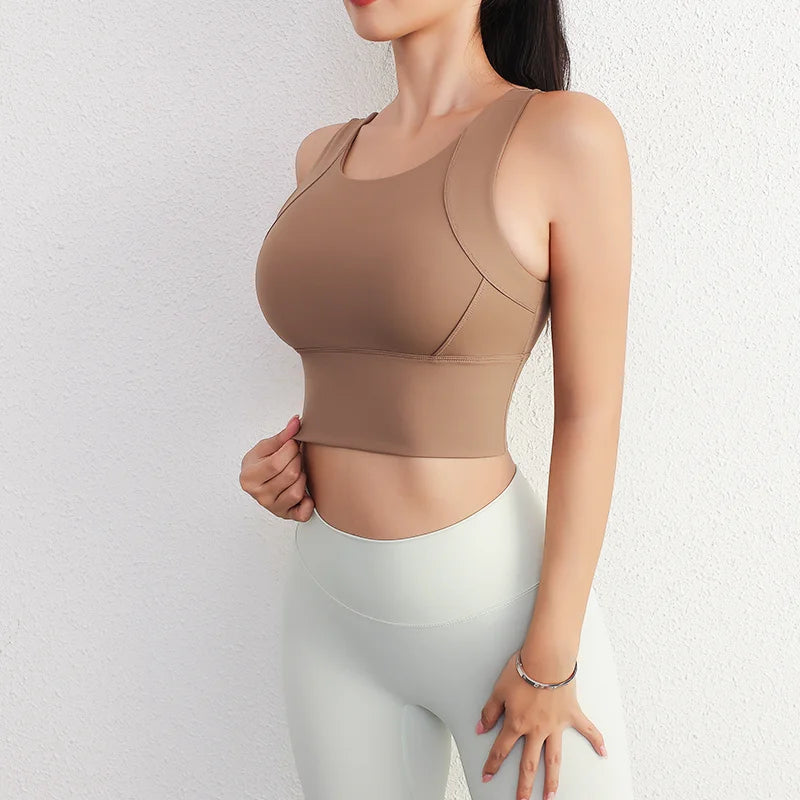 Women Sport Fixed Chest Pad Bra Female Athleisure Workout Tank Top Ladies Gym Clothes Yoga Sports Wear Zen Fit Plus