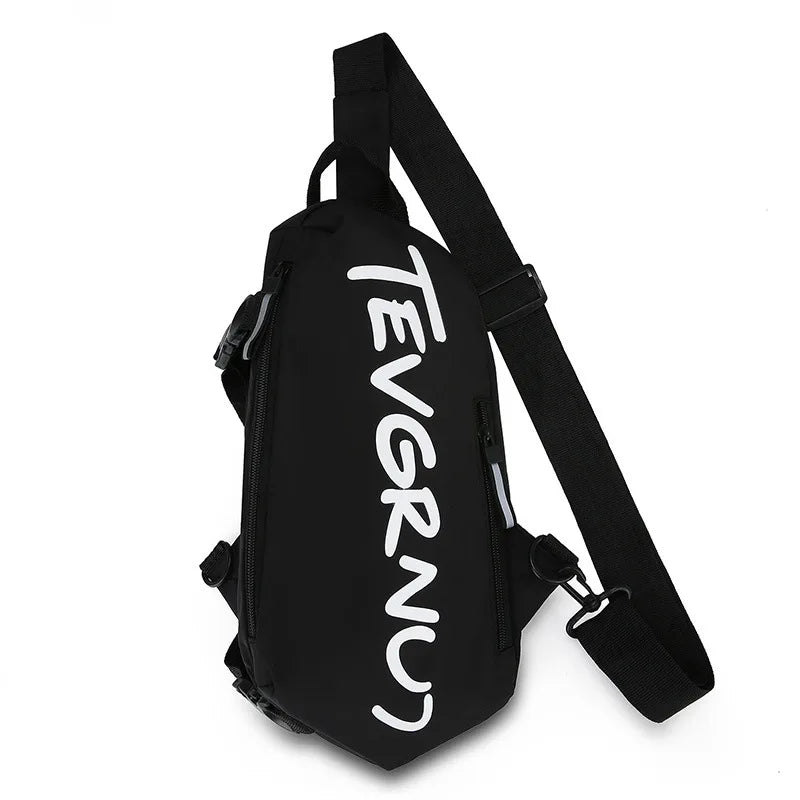Men's Black Chest Bag Waterproof Nylon Letter Print Women White Crossbody Shoulder Bag Sports Couple Hiking Small Backpack Packs Zen fit plus