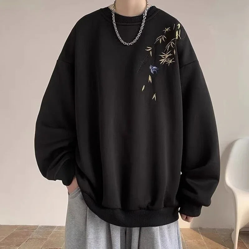New  Bird Print M-8XL Men Oversized Sweatshirt Fashion Loose Long Sleeve Couple Clothes Zen Fit Plus