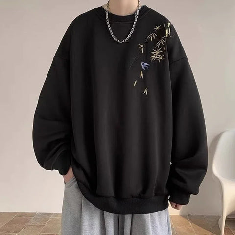 New  Bird Print M-8XL Men Oversized Sweatshirt Fashion Loose Long Sleeve Couple Clothes Zen Fit Plus