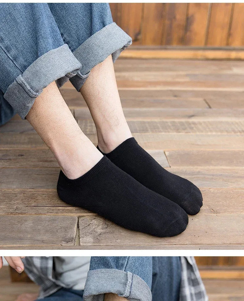 Socks Men Short No Show Low Cut Ankle Cotton Thin Black White Multipack Non-slip Silicone Summer Breathable Invisible 5pair /Lot - Zen Fit Plus