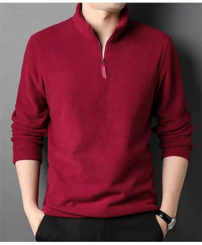 Autumn Winter New Warm Polo Sweatshirts Lamb Wool Sweatshirt Standing Neck Half Zip Long Sleeve Fashion Versatile Men Tees Tops Zen Fit Plus