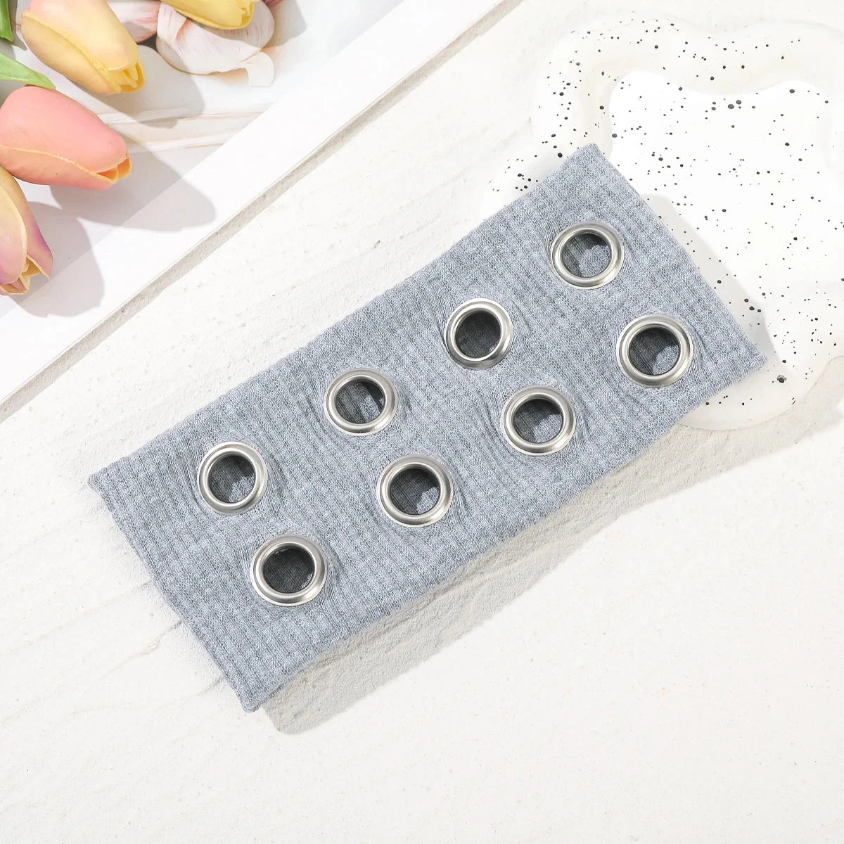 AWAYTR Punk Girl Fabric Hollow Elastic Headbands Metal Rock Personalized Hollow Eyelets Hair Band Casual Sports Grommet Headband Zen Fit Plus