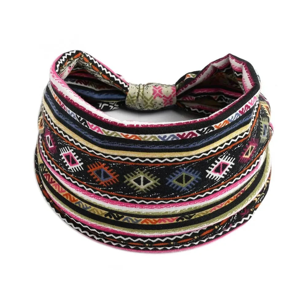 Bohemia Print Wide Headbands New Vintage Elastic Knot Turban Headwrap for Women Girls Soft Print Yoga Bandana Hair Accessories Zen Fit Plus
