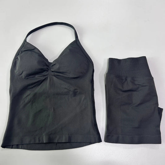 2Pcs Impact Gym Set Women Backless Tank Tops High Waist Scrunch Seamless Shorts Gym Suit Fitness Clothes Activewear Workout Sets Zen fit plus