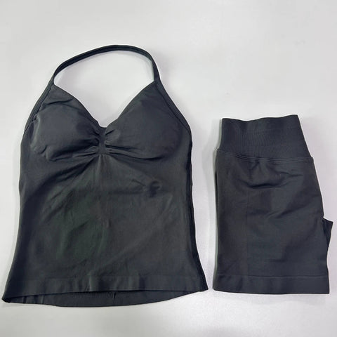 2Pcs Impact Gym Set Women Backless Tank Tops High Waist Scrunch Seamless Shorts Gym Suit Fitness Clothes Activewear Workout Sets Zen fit plus