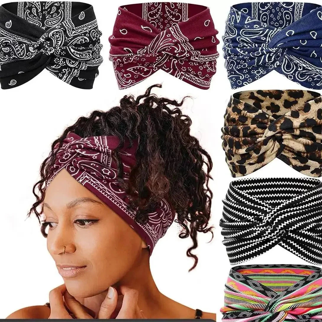Bohemian Print Wide Headband - Water Absorbent, Cross Straps, Suitable For Yoga, Running And Everyday Use Zen Fit Plus