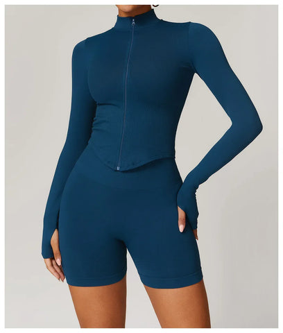 Hearuisavy Autumn Running Zipper Workout Jacket Women Long Sleeve Sportswear Gym Top Female Quick-Dry Yoga Clothing Sport Coat - Zen Fit Plus