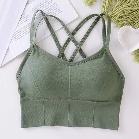 Sexy Women Tops Back Cross Strap Tank Top Push Up Running Sports Bra Breathable Soft Fitness Beauty Solid Color Yoga Bra Zen Fit Plus