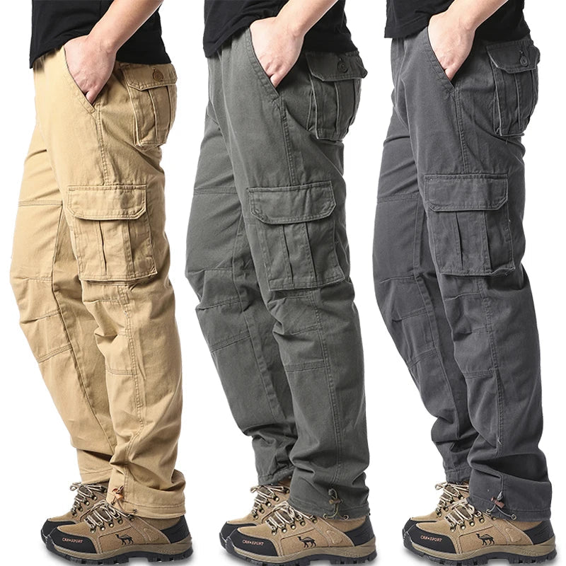 Large Pocket Loose Overalls Men's Outdoor Sports Jogging Tactical Pants Elastic Waist Pure Cotton Casual Work Pants Zen fit plus