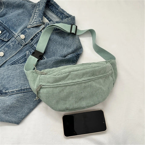 Corduroy Women Waist Packs with Zipper Ladies Shoulder Crossbody Bag Fashion Casual Travel Fanny Pack Female Adjustable Bag Zen fit plus
