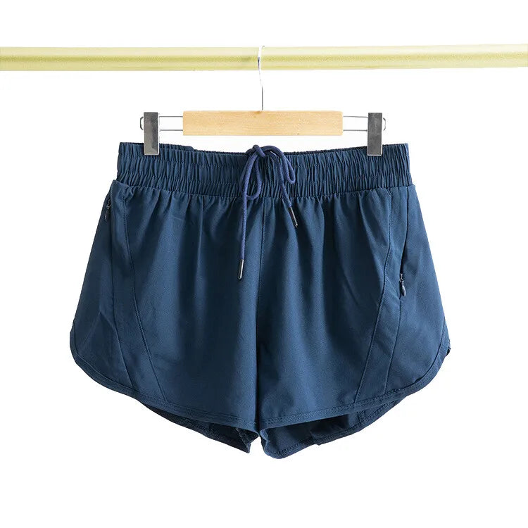(S-2XL)2 in 1 Women Zipper Pocket Quick Dry Running Shorts 2 Layer Gym Yoga Fitness Badminton Tennis Training Sport Short Pants Zen fit plus