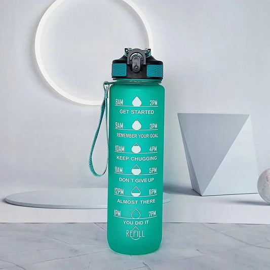 1L Gradient Color Motivational Sports Water Bottle with Time Marker Water Bottle with Straw for Office Exercise Gym Outdoor Zen fit plus
