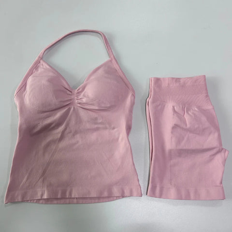 2Pcs Impact Gym Set Women Backless Tank Tops High Waist Scrunch Seamless Shorts Gym Suit Fitness Clothes Activewear Workout Sets Zen fit plus