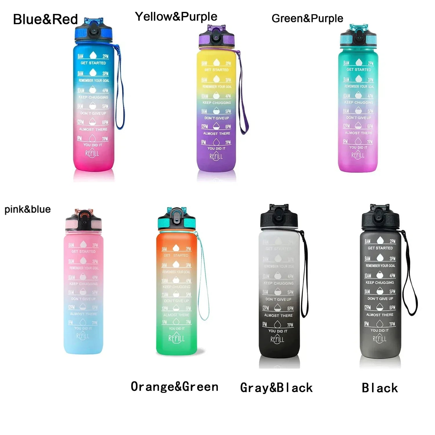 1000ML Water Bottle With Time Marker Plastic Motivational Water Bottle Drinking Bottle for Gym Sports Outdoor Travel Work 1PC - Zen Fit Plus