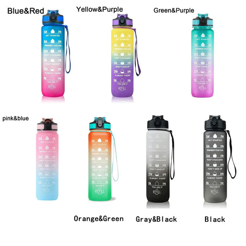1000ML Water Bottle With Time Marker Plastic Motivational Water Bottle Drinking Bottle for Gym Sports Outdoor Travel Work 1PC - Zen Fit Plus