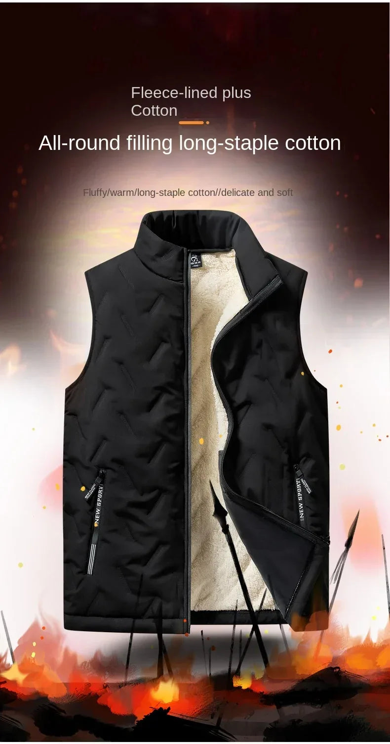 Autumn and winter fashion men's cotton vest jacket casual multifunctional plus size warm standing collar sleeveless men's top - Zen Fit Plus