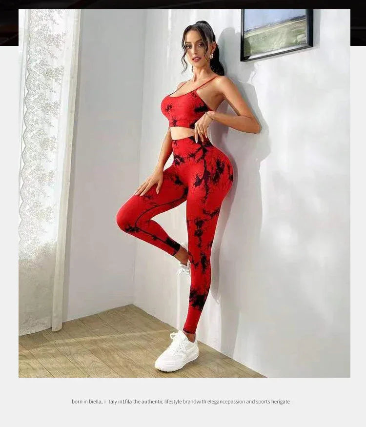 Tie Dye Yoga Women's Tracksuit Fitness Yoga Sets Sportswear Workout Bra+High Waist Leggings Gym Clothing Seamless Sports Suits - Zen Fit Plus