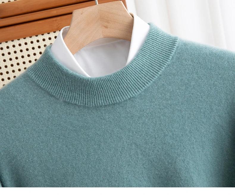 New Fashion Men's 100% Wool Pullover Half-high Collar Sweater Autumn Winter Warm Solid Color Knit Sweater Business Casual Top - Zen Fit Plus