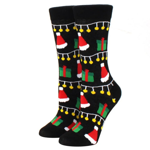 1 pair of Christmas tree, old man and reindeer fashion trend ladies Christmas medium cotton socks - Zen Fit Plus