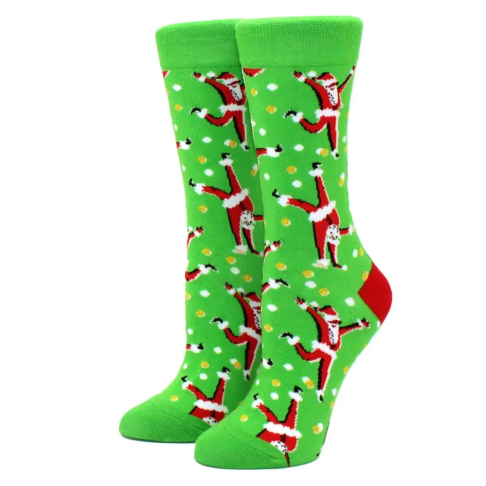 1 pair of Christmas tree, old man and reindeer fashion trend ladies Christmas medium cotton socks - Zen Fit Plus