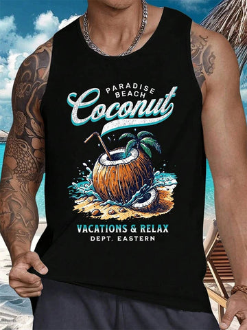 2024 New Summer Casual Men's Sleeveless T-shirt Hawaiian Style Men's Fashion Crew Neck Tank Top Outdoor Beach Men's Tank Top Zen fit plus