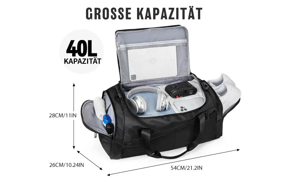 Likros Sports Gym Bag Travel Duffel Bag with Shoes Compartment for Men Women 40L Lightweight Foldable Duffel Bag Workout Bag - Zen Fit Plus