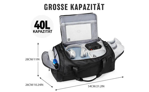 Likros Sports Gym Bag Travel Duffel Bag with Shoes Compartment for Men Women 40L Lightweight Foldable Duffel Bag Workout Bag - Zen Fit Plus