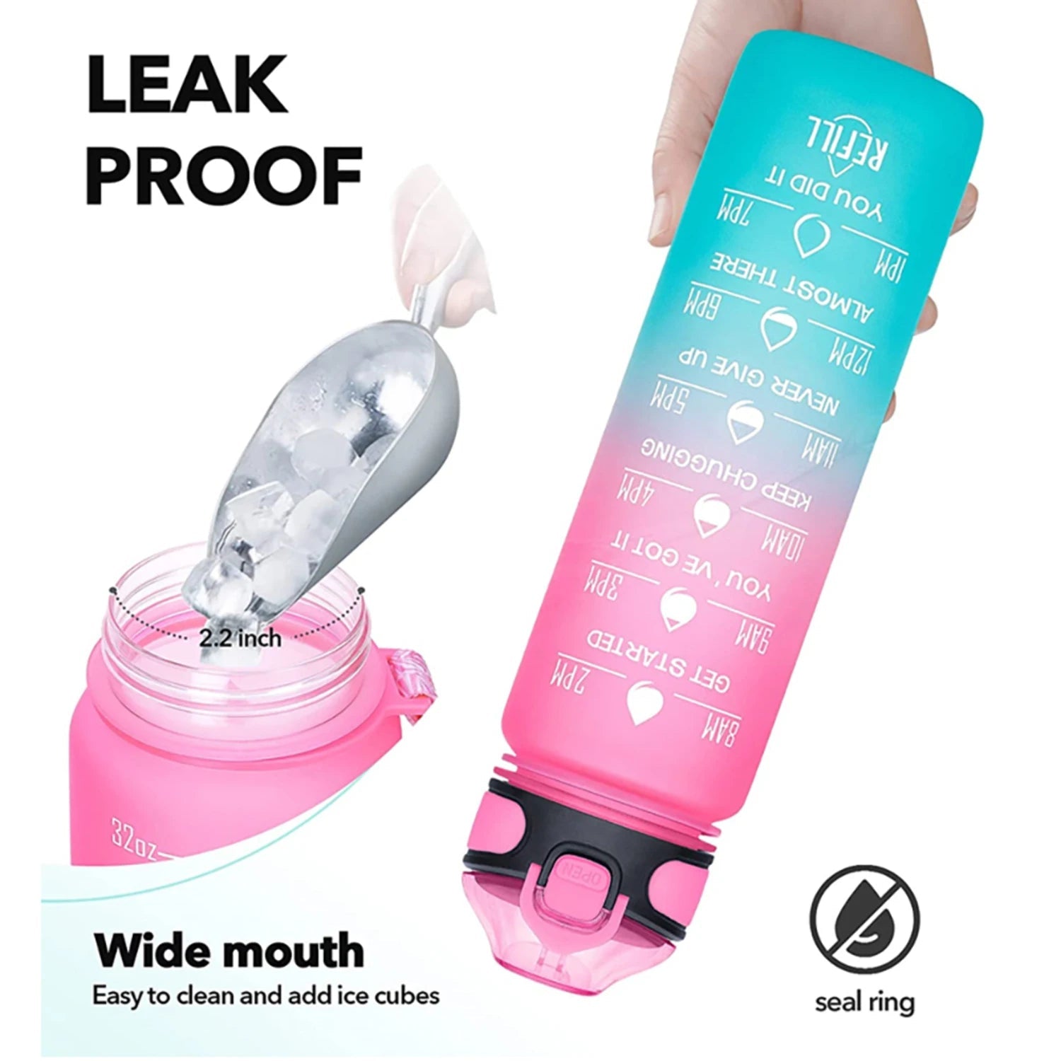 1000ML Water Bottle With Time Marker Plastic Motivational Water Bottle Drinking Bottle for Gym Sports Outdoor Travel Work 1PC Zen fit plus