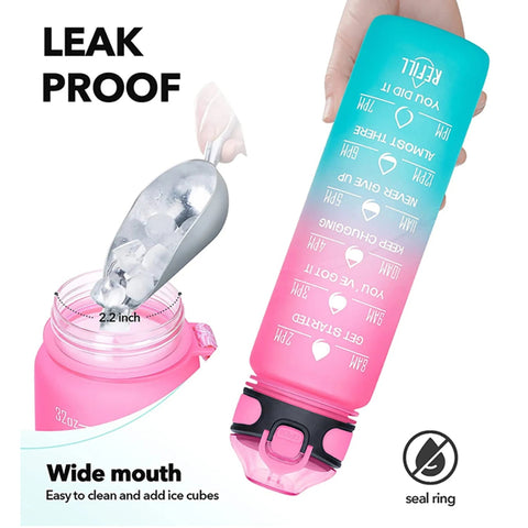 1000ML Water Bottle With Time Marker Plastic Motivational Water Bottle Drinking Bottle for Gym Sports Outdoor Travel Work 1PC Zen fit plus