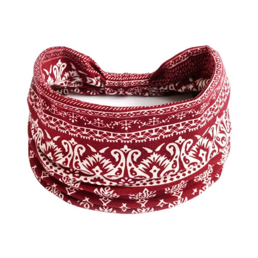 Bohemia Print Wide Headbands New Vintage Elastic Knot Turban Headwrap for Women Girls Soft Print Yoga Bandana Hair Accessories Zen Fit Plus