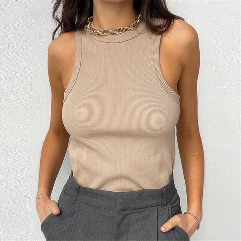 Ribbed Knitted Tops Neck Summer Basic Shirts White Black Casual Sport Vest Off Shoulder Green Women's Tank Top - Zen Fit Plus