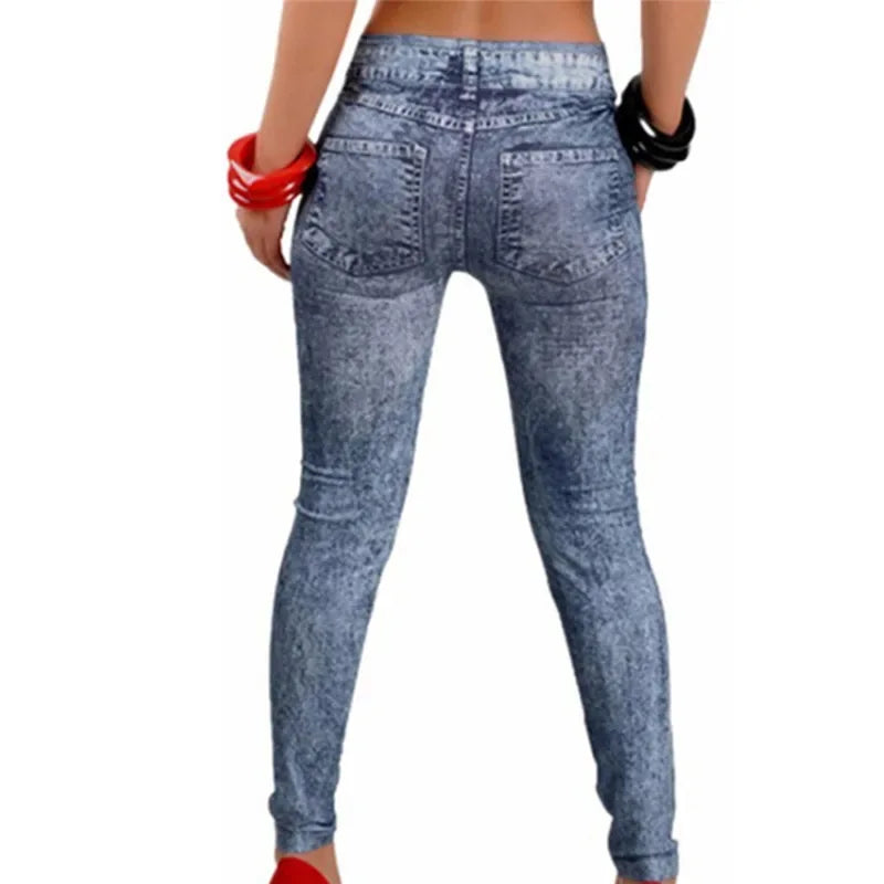 Women Fitness Blue Leggins Leggings Jeans For Women Denim Pants With Pocket Slim Leggings - Zen Fit Plus