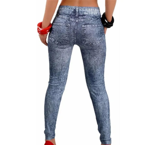 Women Fitness Blue Leggins Leggings Jeans For Women Denim Pants With Pocket Slim Leggings - Zen Fit Plus