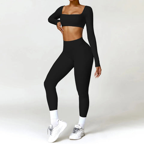 2PCS Yoga Suit Sports Set Women Quick-Drying Gym Set Women Tracksuit Running Workout Long Sleeve Sports Shirt Yoga Clothing Zen fit plus