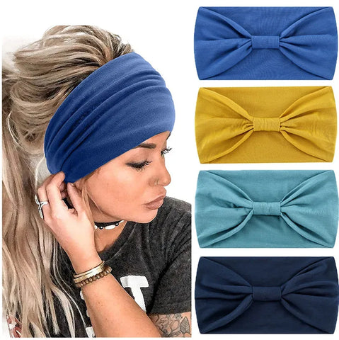 Head Band Women Hair Accessories Solid Wide Headband Bowknot Turbans Wash Face Make-up Hair Band Sports Running Yoga Headbands - Zen Fit Plus