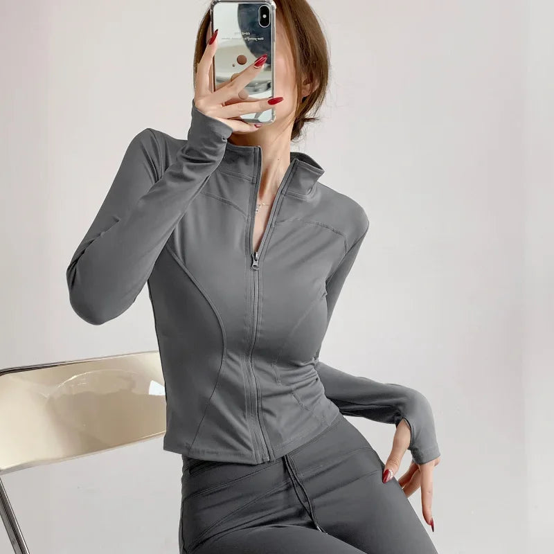 2024 Sun Protection Quick Dry Sports Coat Women's Tight Tops Long Sleeve Zipper Yoga Jacket Running Fitness Women's Jacket S-3XL Zen fit plus