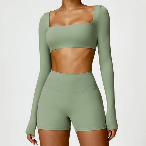 2PCS Yoga Suit Sports Set Women Quick-Drying Gym Set Women Tracksuit Running Workout Long Sleeve Sports Shirt Yoga Clothing Zen fit plus