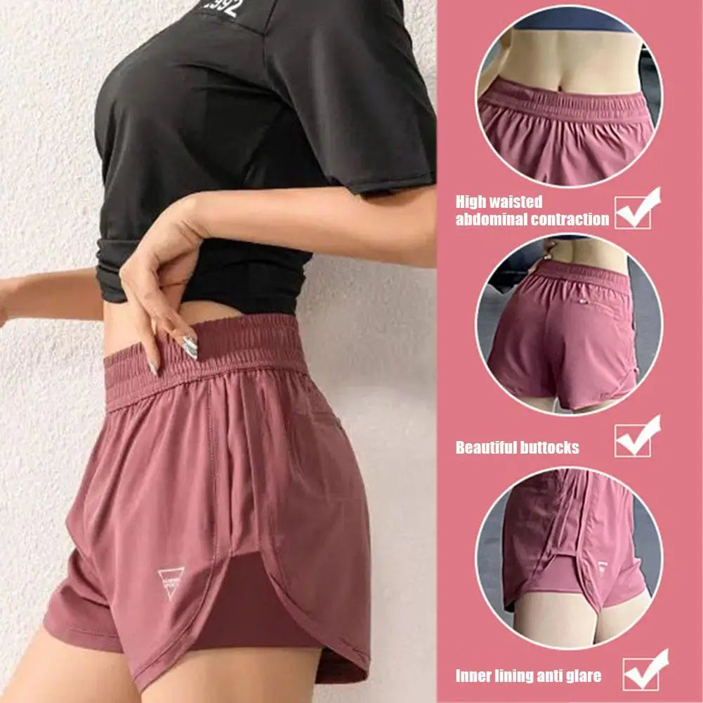 New Gym Sport Shorts Casual Outdoor Running Quick Dry Waist Women High Pieces Pants Shorts Short Two Training Elastic Short Q3O3 Zen fit plus