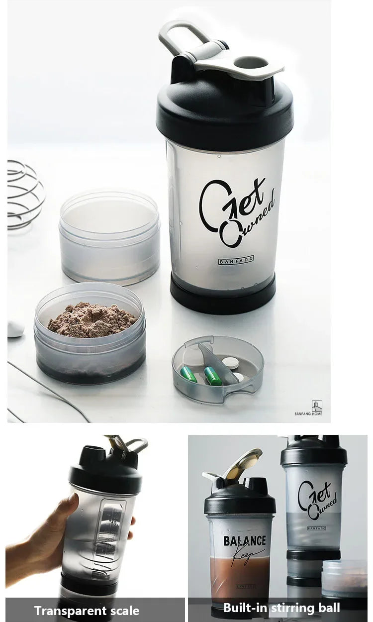 500ml Large-capacity Shaker Protein Bottle Powder Mixing Cup Portable Water Bottle Gym Sports Drinking Bottle Fitness Cup Kettle - Zen Fit Plus