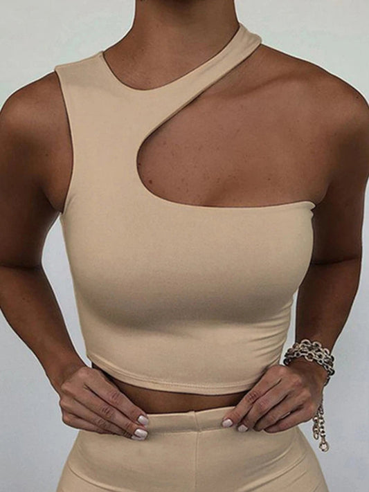 Cut Out Sexy Crop Off Shoulder Solid Skinny Sport Short Tops Women Tank Irregular Summer Tube Tops Zen fit plus