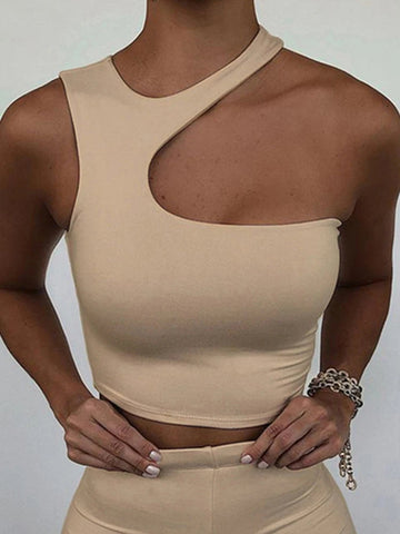 Cut Out Sexy Crop Off Shoulder Solid Skinny Sport Short Tops Women Tank Irregular Summer Tube Tops Zen fit plus