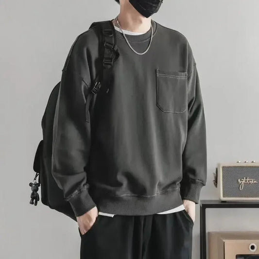 LIBIELIY Fashion O-Neck Solid Color Spliced Pockets Casual T-Shirts Men's Clothing 2025 Spring New Loose Korean Tops All-match T Zen Fit Plus