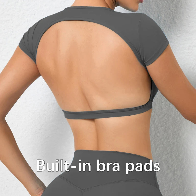 Hearuisavy Sports Shirts Breathable Workout Tops Fitness Sportswear Female Backless Yoga Clothing Sport Crop Tops Women Gym Top Zen fit plus