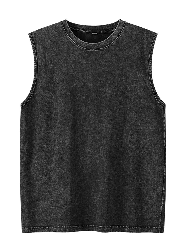 Summer Men's Washed Cotton Tank Tops Muscle Gym Sleeveless Workout T Shirts Running Beach Loose Cutoff Tees Zen fit plus