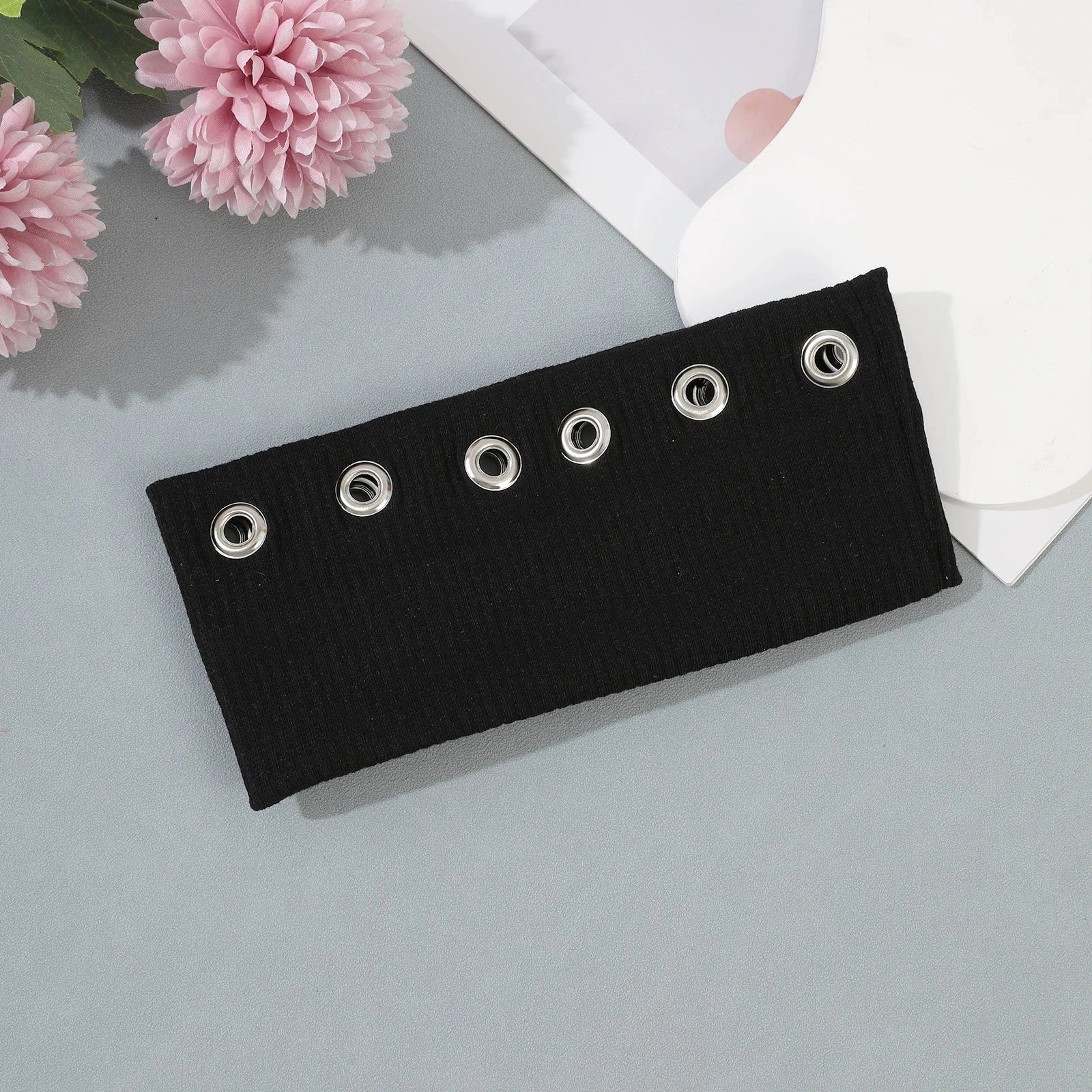 AWAYTR Punk Girl Fabric Hollow Elastic Headbands Metal Rock Personalized Hollow Eyelets Hair Band Casual Sports Grommet Headband Zen Fit Plus