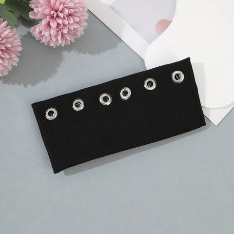 AWAYTR Punk Girl Fabric Hollow Elastic Headbands Metal Rock Personalized Hollow Eyelets Hair Band Casual Sports Grommet Headband Zen Fit Plus
